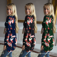 Premium polyester long fashion women long sleeve print flowers big size blouse